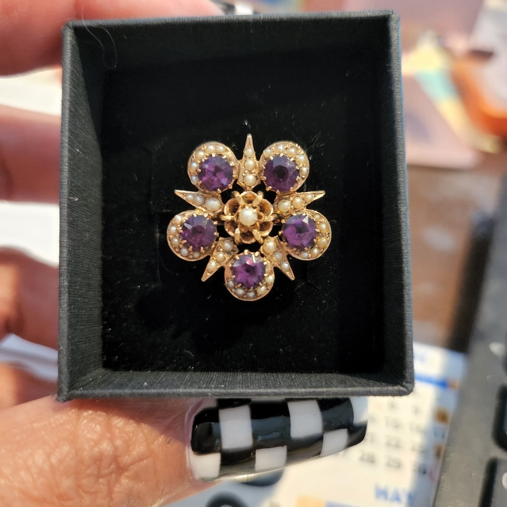 Antique Pearl & Amethyst Gold Ring from Newport, RI Estate